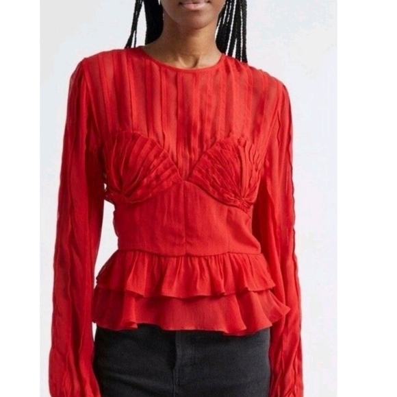 FARM Rio Red Pleated Shell Blouse Small - Picture 2 of 7
